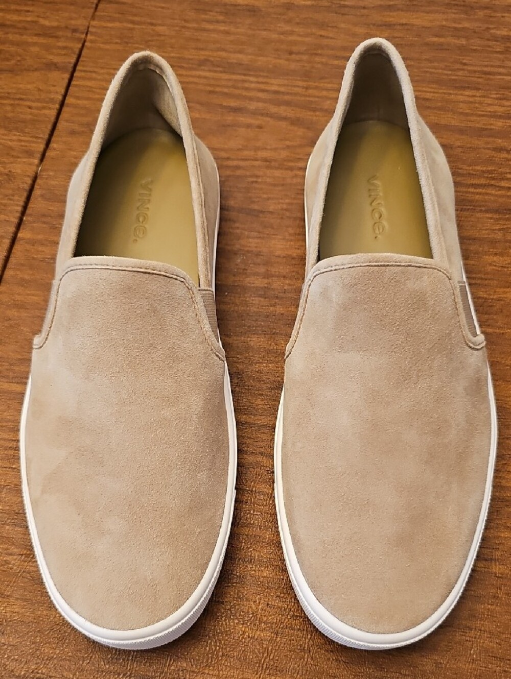 Women's tan suede slip-on loafers